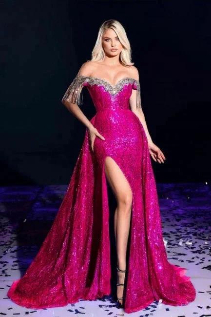 Sexy Sparkly Burgundy Off-the-shoulder Long Prom Dresses Royal Blue Evening Gowns - Image 4