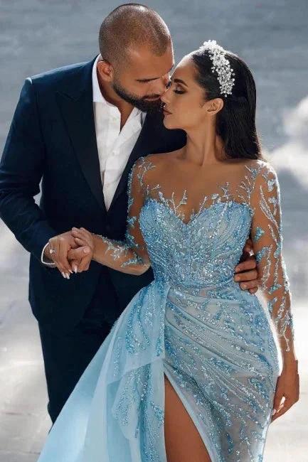 Sexy Sparkly Long Sleeves Mermaid Prom Dresses Evening Gowns With Lace - Image 2