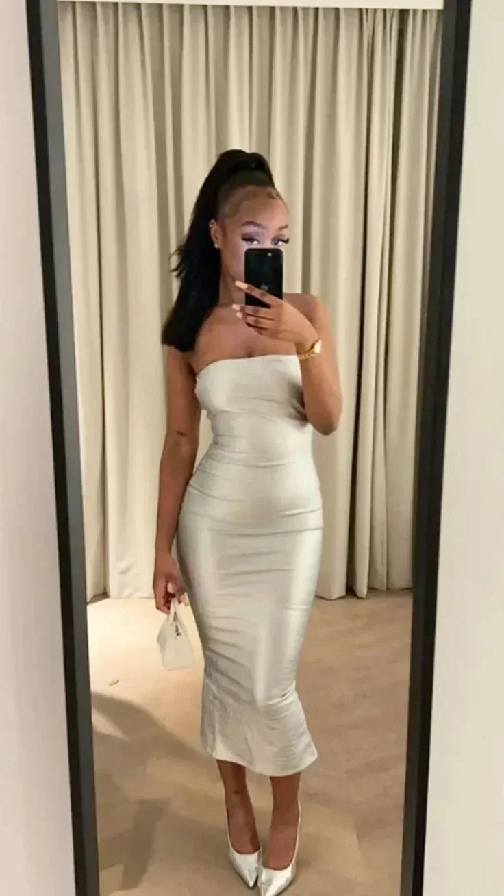 Sexy Strapless Midi-length Evening Dress Birthday Outfit Dress Y5351 - Image 2