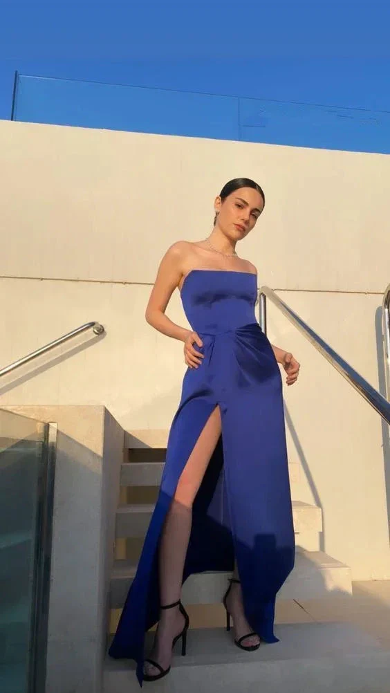 Sexy Strapless Royal Blue Slit Prom Dress Long Evening Dress Y7642 - Image 3