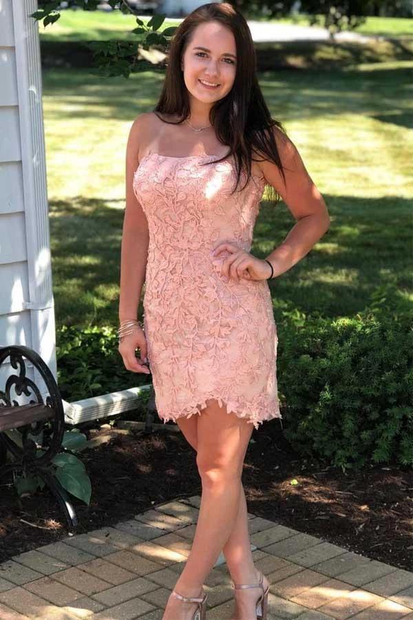 Sexy Strapless Tight Red Lace Short Prom Dress  Homecoming Dress PD394 - Image 2