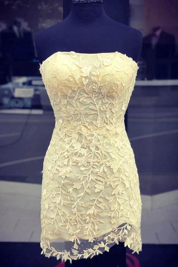 Sexy Strapless Tight Red Lace Short Prom Dress  Homecoming Dress PD394 - Image 3