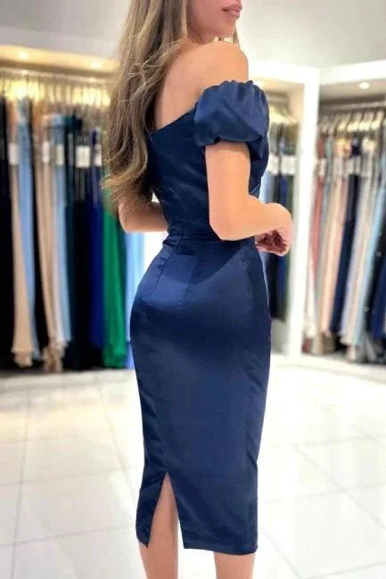 Sexy sweetheart capsleeves column satin evening dresses ruffles - Image 2