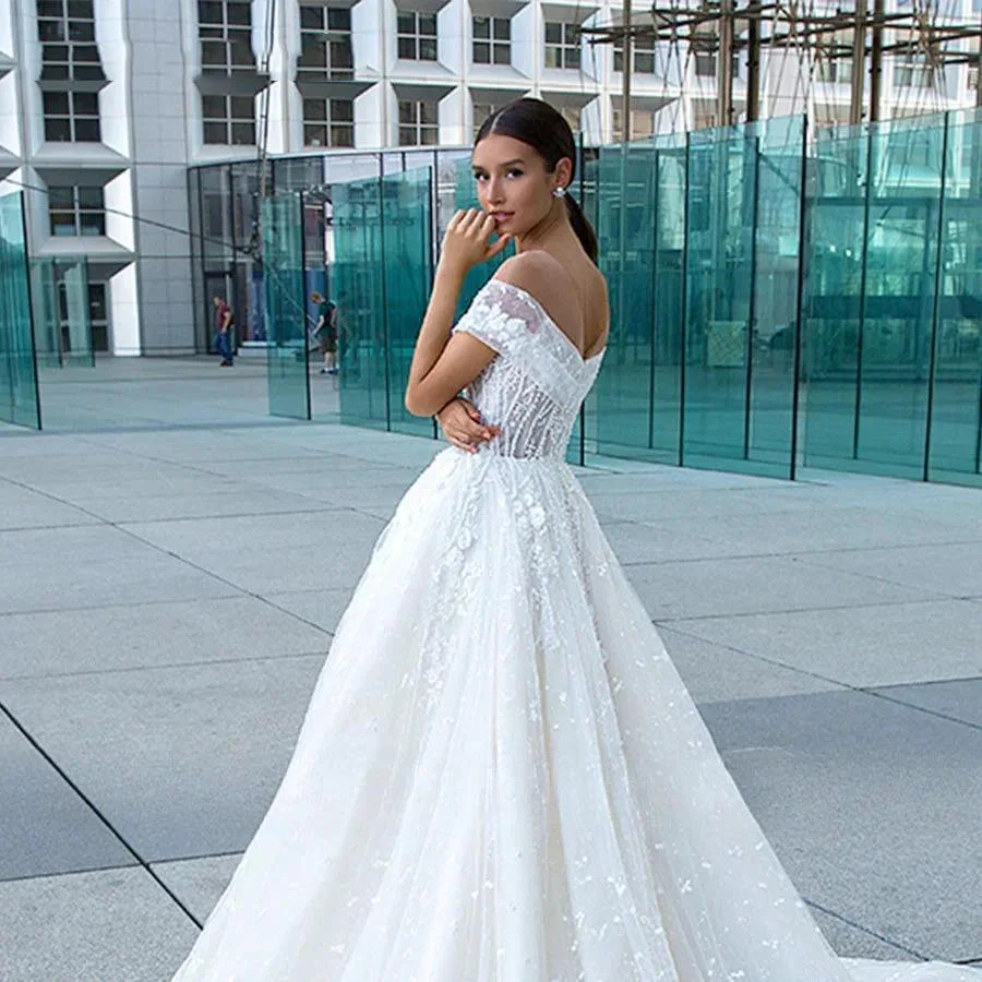 Sexy Sweetheart Lace Wedding Dresses Women's V-neck Decal Princess Wedding Formal Party 2023 Off Shoulder Beaded Romantic Bridal - Image 4