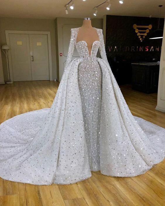Sexy Sweetheart Plus Size Mermaid Wedding Dresses With Trains Beaded Sequin Long Sleeve Bridal Gowns New Arrival Prom Dress Y51 - Image 2