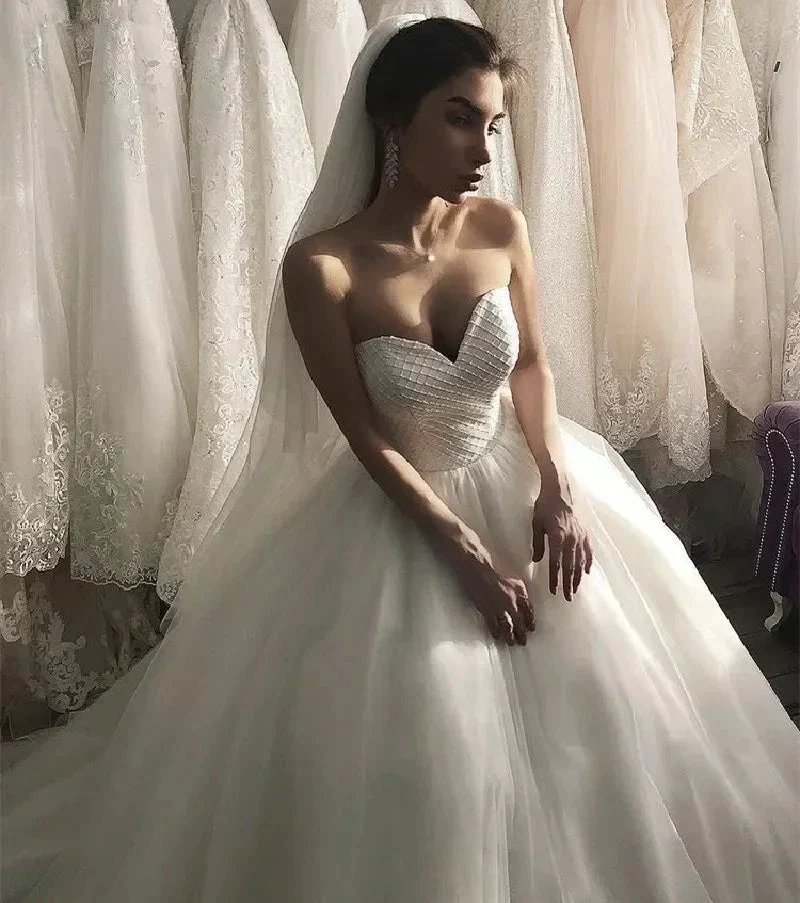 Sexy Sweetheart Tulle Wedding Dresses Sleeveless Backless A-Line Princess Wedding Gown With Lace Up Back vestido de noiva - Image 2