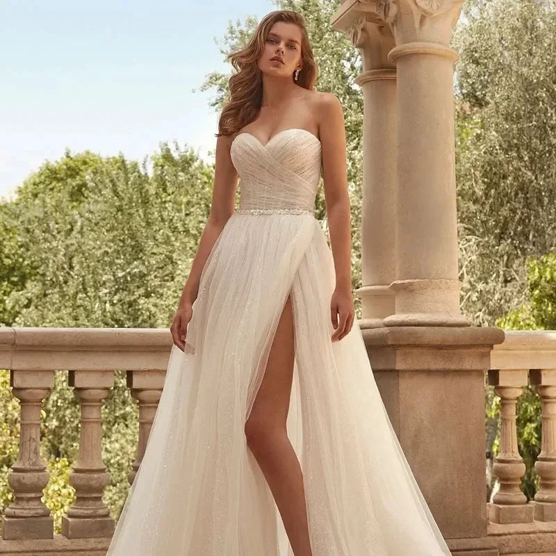 Sexy Sweetheart Wedding Dresses Strapless For Women Modern Backless Chapel Train Tulle Bride Gowns Vestidos De Novia 2022 - Image 2