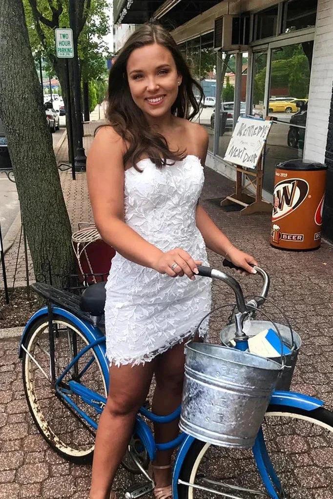Sexy Tight Sleeveless Lace Short Prom Dresses Homecoming Dresses - Image 3