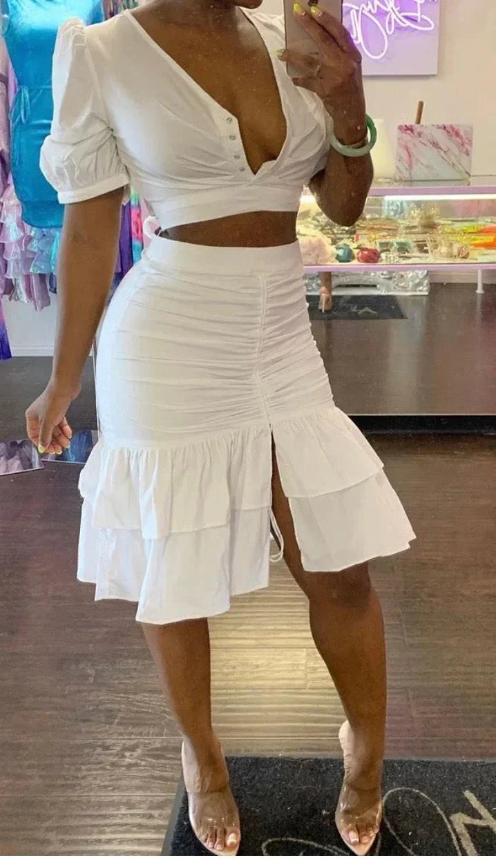 Sexy Two Piece Homecoming Dress White Party Dress Y5353 - Image 2