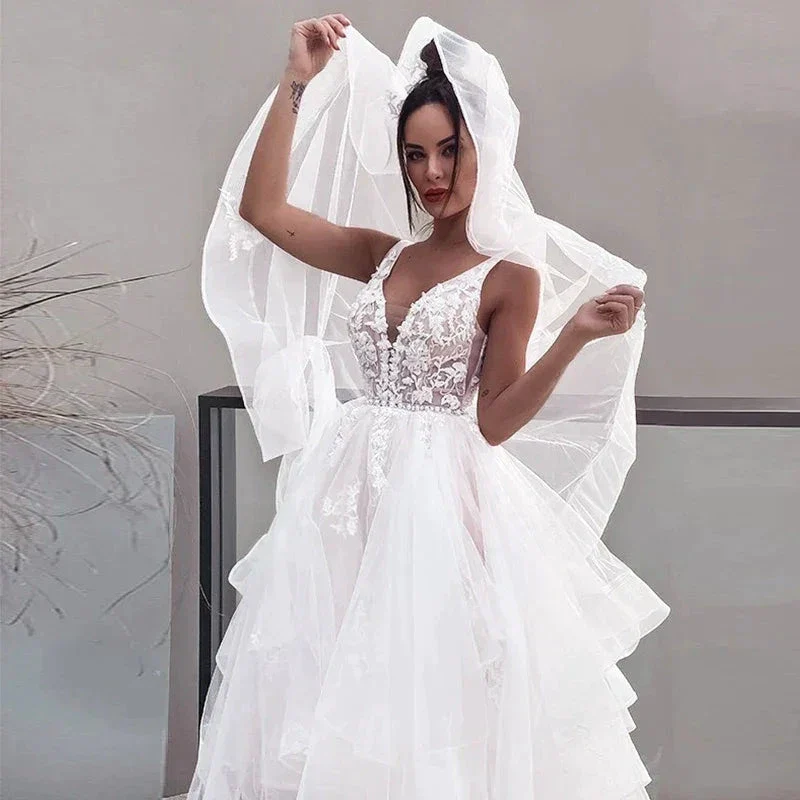 Sexy V-neck Double Shoulder Wedding Dresses White Sleeveless Bohemian Formal Beach Wedding Party Bridal Gowns 2023 Backless Robe - Image 4