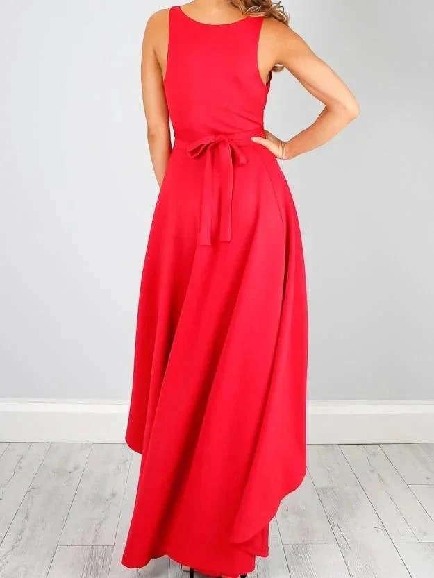 Sexy V Neck High Low Long Homecoming Dress with Sash PD074 - Image 3