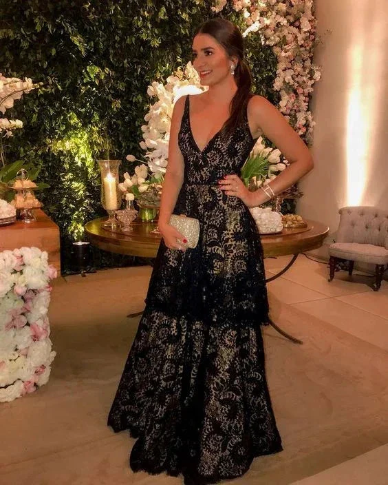 Sexy V-neck Lace Floor Length Long Evening Dress Y6036 - Image 2