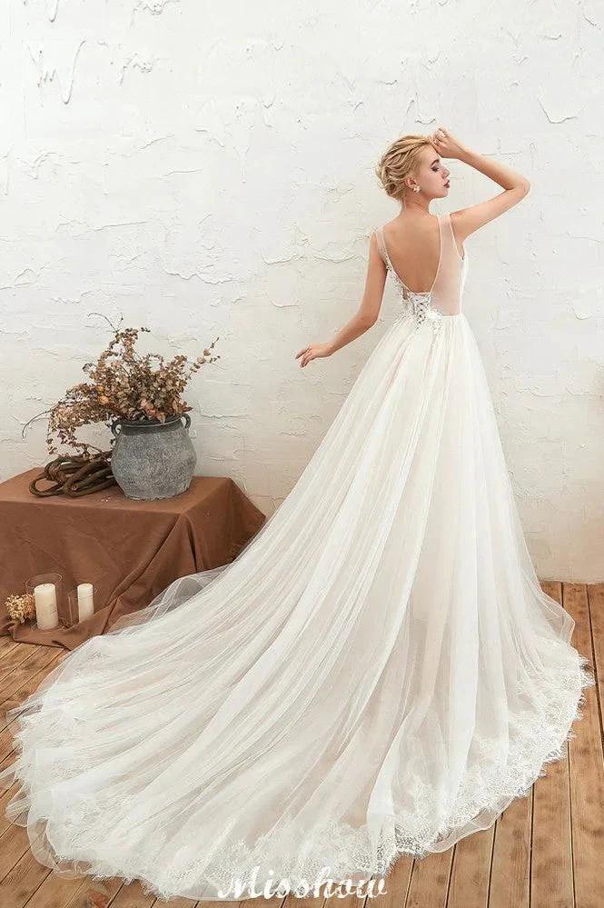 Sexy V-neck Princess Tulle Wedding Dress with Lace Appliques - Image 10