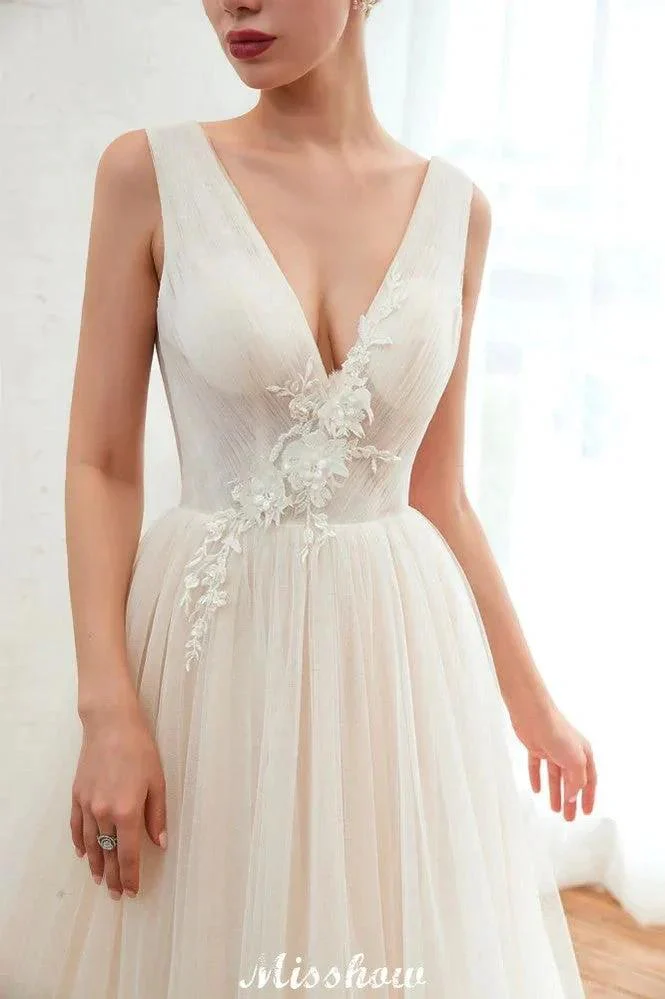Sexy V-neck Princess Tulle Wedding Dress with Lace Appliques - Image 8