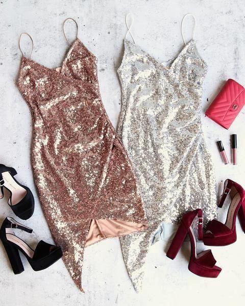 Sexy V Neck Spaghetti Straps Sequins Mini Party Homecoming Dresses PD432 - Image 3