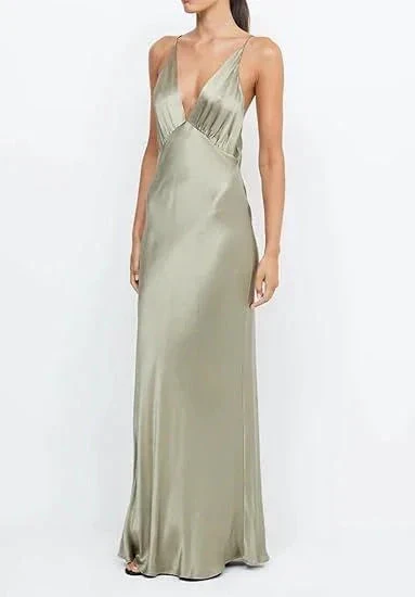 Sexy V Neck Yellow Satin Evening Dress Long Prom Dress Y7882 - Image 4