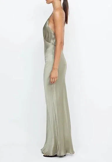 Sexy V Neck Yellow Satin Evening Dress Long Prom Dress Y7882 - Image 6