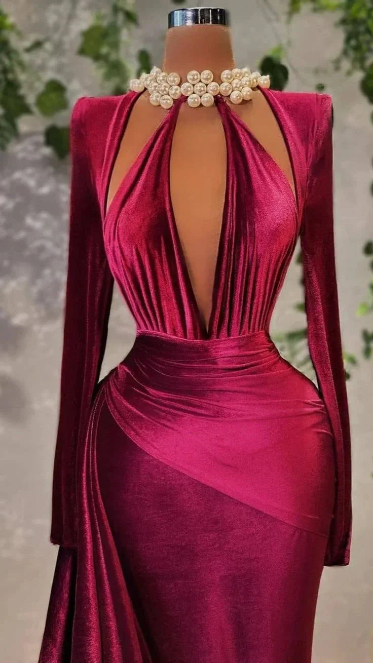 Sexy Velvet Long Sleeve Evening Dress Chic Evening Gown Y4934 - Image 2