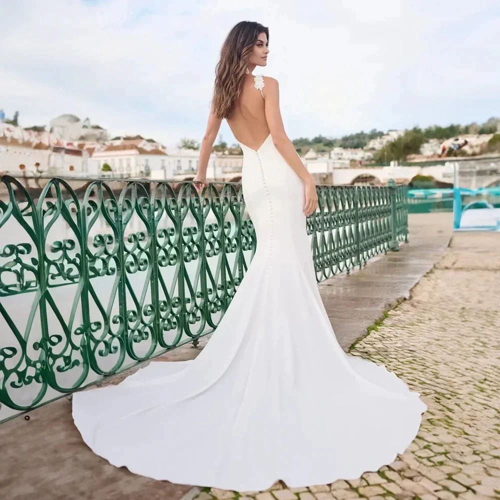 Sexy Wedding Dress For Women Square Neck Spaghetti Straps Open Back Sleeveless Bridal Gowns Customize Elegant Robe Mariee 2024 - Image 2