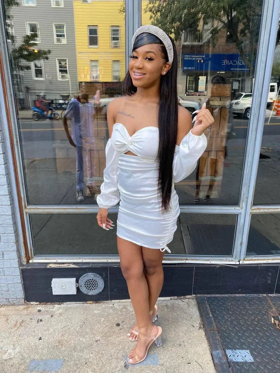 Sexy White Homecoming Dress with Long Sleeves White Party Dress Y2157 - Image 2