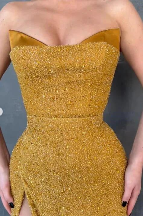 Sexy Yellow Sleeveless Mermaid Prom Dress With Side Slit - Image 2
