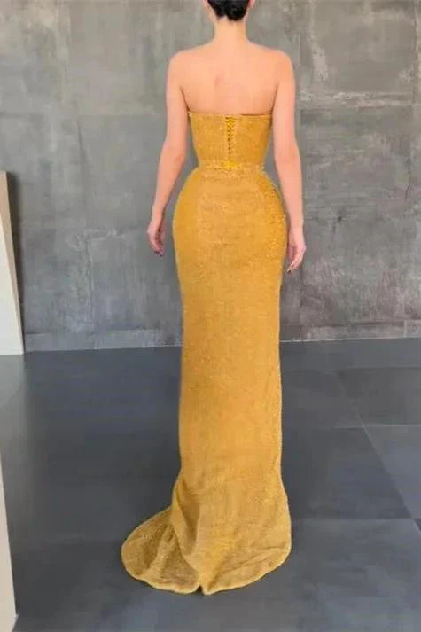 Sexy Yellow Sleeveless Mermaid Prom Dress With Side Slit - Image 3