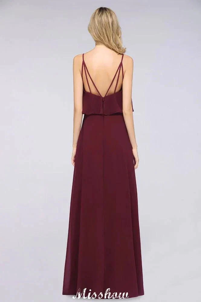 Shapghetti Burgundy Bridesmaid Dress Backless Chiffon Wedding Guest Dress - Image 2