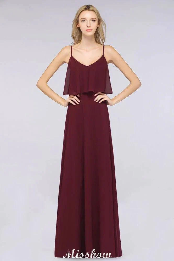 Shapghetti Burgundy Bridesmaid Dress Backless Chiffon Wedding Guest Dress - Image 3