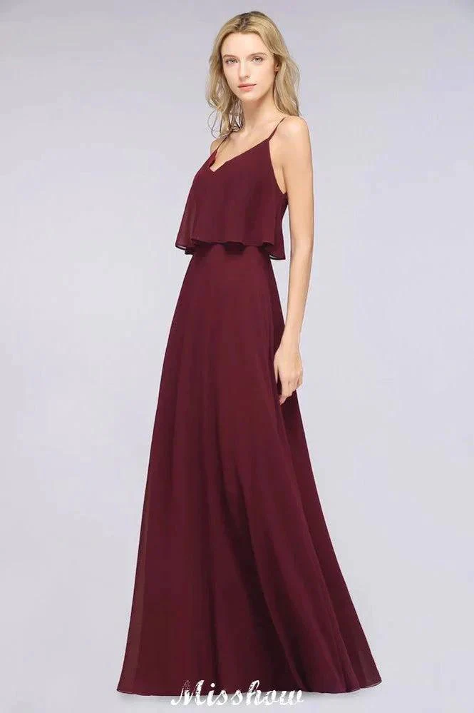 Shapghetti Burgundy Bridesmaid Dress Backless Chiffon Wedding Guest Dress - Image 4