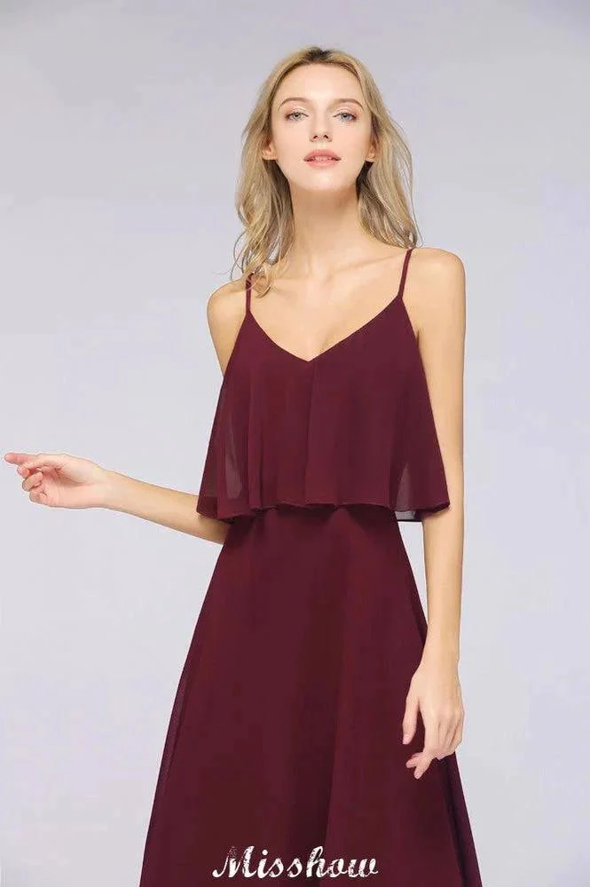 Shapghetti Burgundy Bridesmaid Dress Backless Chiffon Wedding Guest Dress - Image 5