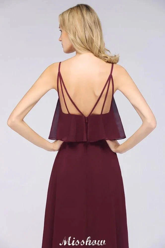 Shapghetti Burgundy Bridesmaid Dress Backless Chiffon Wedding Guest Dress - Image 6