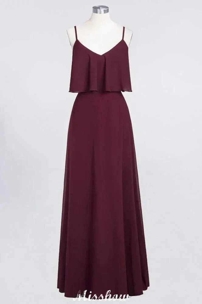 Shapghetti Burgundy Bridesmaid Dress Backless Chiffon Wedding Guest Dress - Image 7
