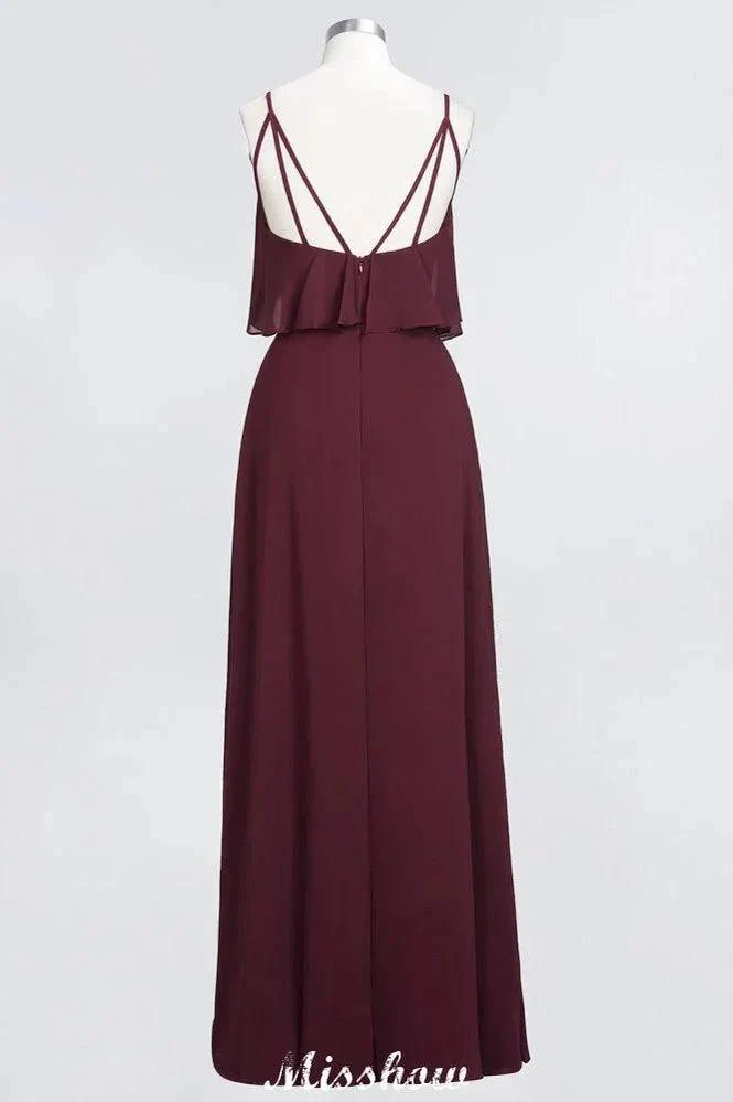 Shapghetti Burgundy Bridesmaid Dress Backless Chiffon Wedding Guest Dress - Image 8