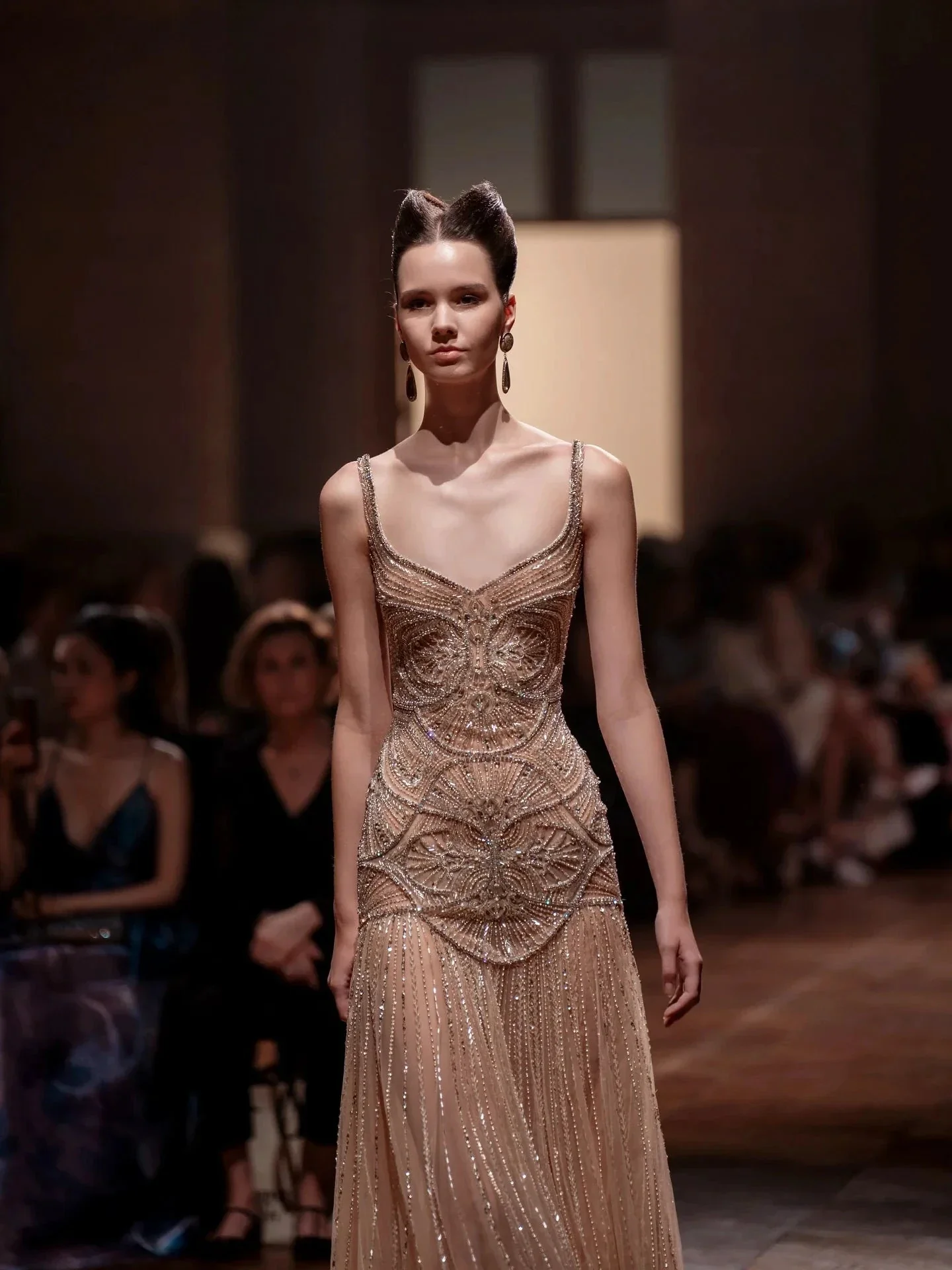 Champagne Beaded Mermaid Evening Dress Luxury Saudi Wedding Gown Customized - Image 12