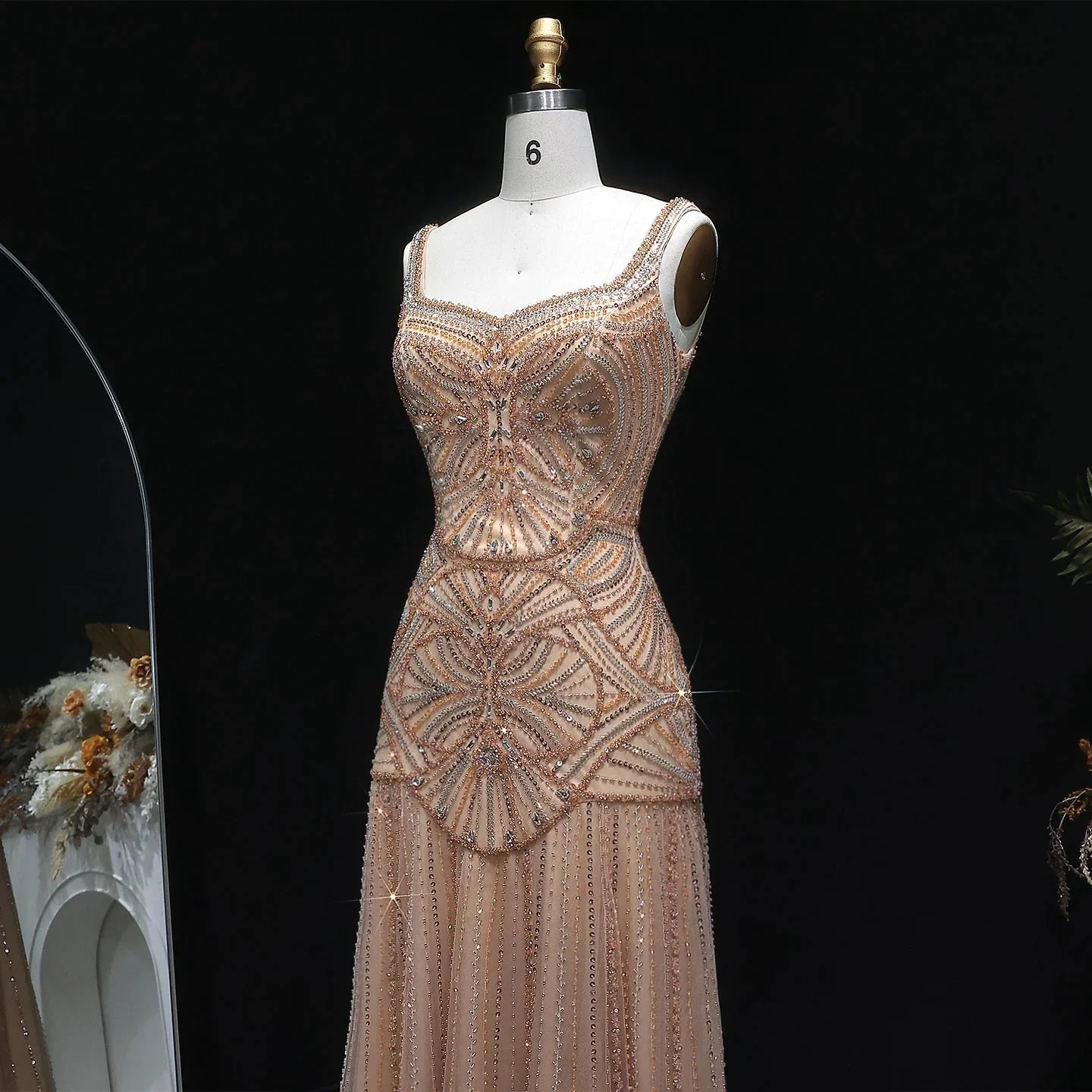 Champagne Beaded Mermaid Evening Dress Luxury Saudi Wedding Gown Customized - Image 16
