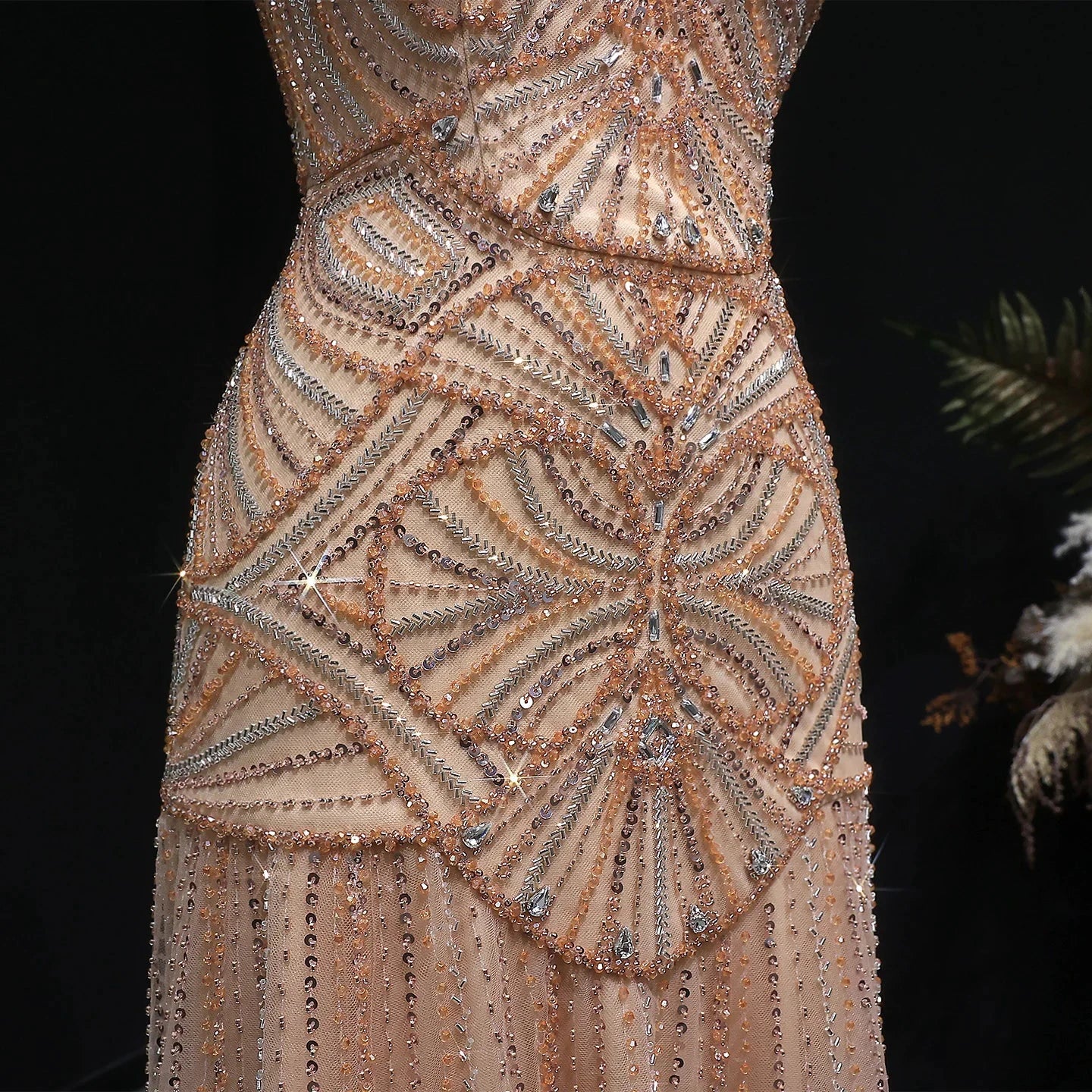 Champagne Beaded Mermaid Evening Dress Luxury Saudi Wedding Gown Customized - Image 4