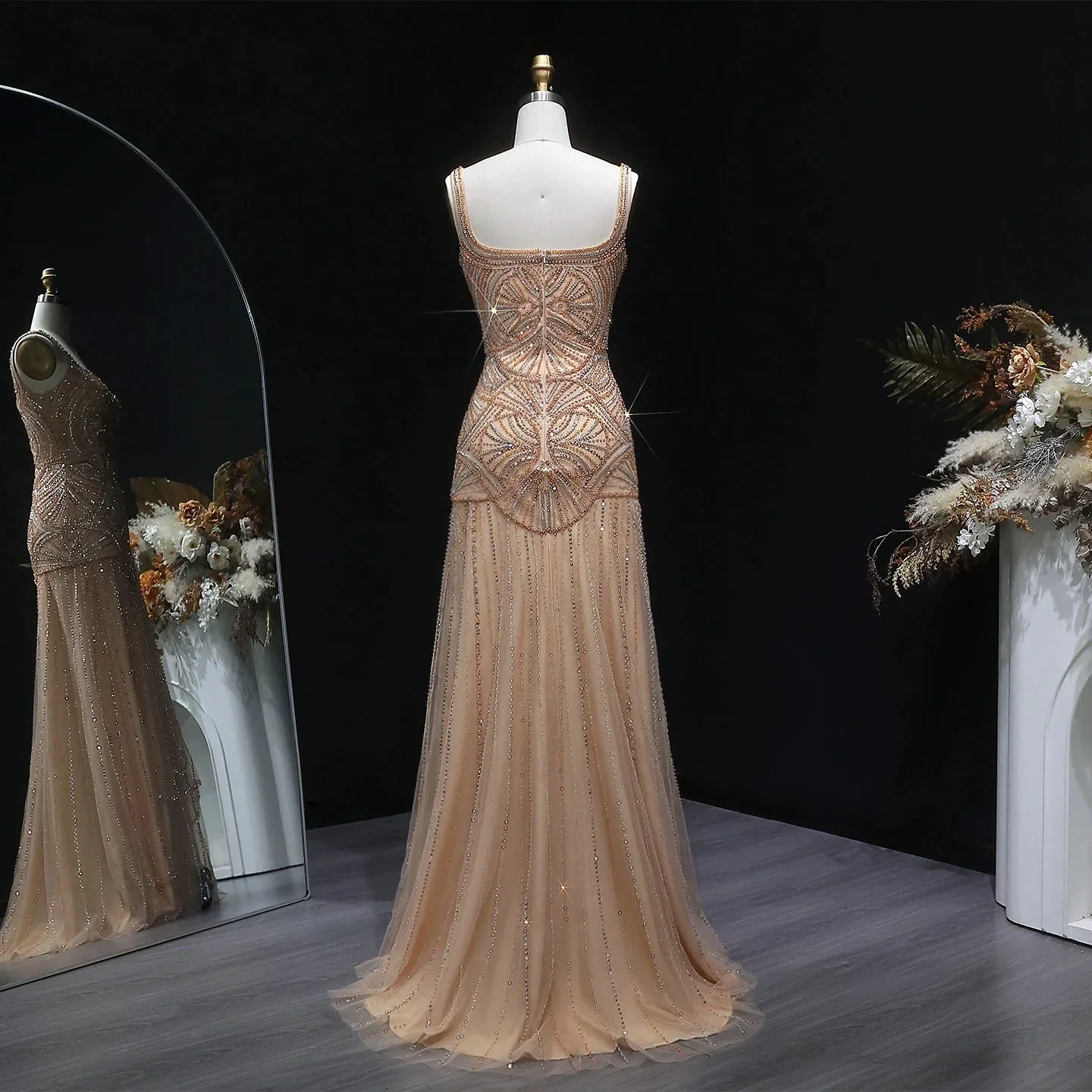 Champagne Beaded Mermaid Evening Dress Luxury Saudi Wedding Gown Customized - Image 6