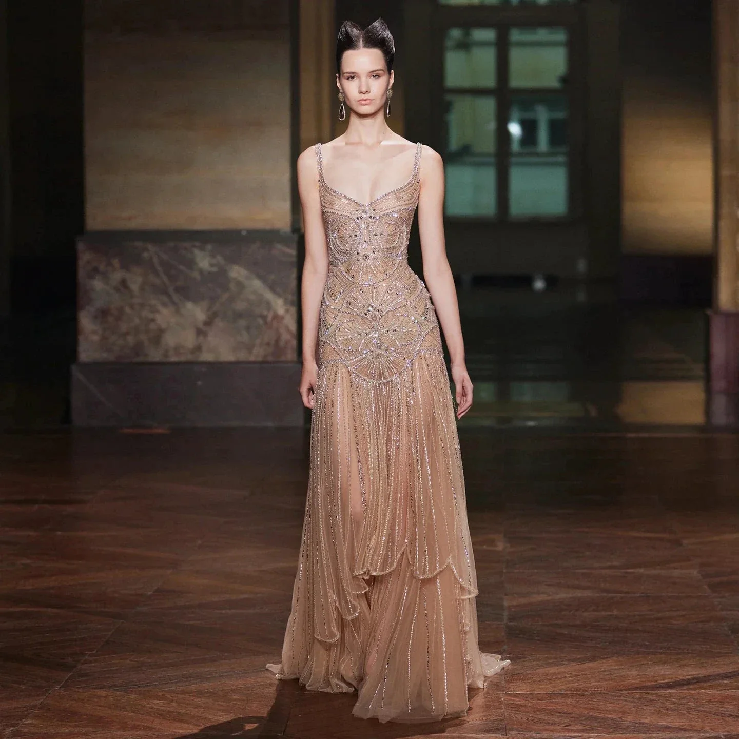 Champagne Beaded Mermaid Evening Dress Luxury Saudi Wedding Gown Customized - Image 7
