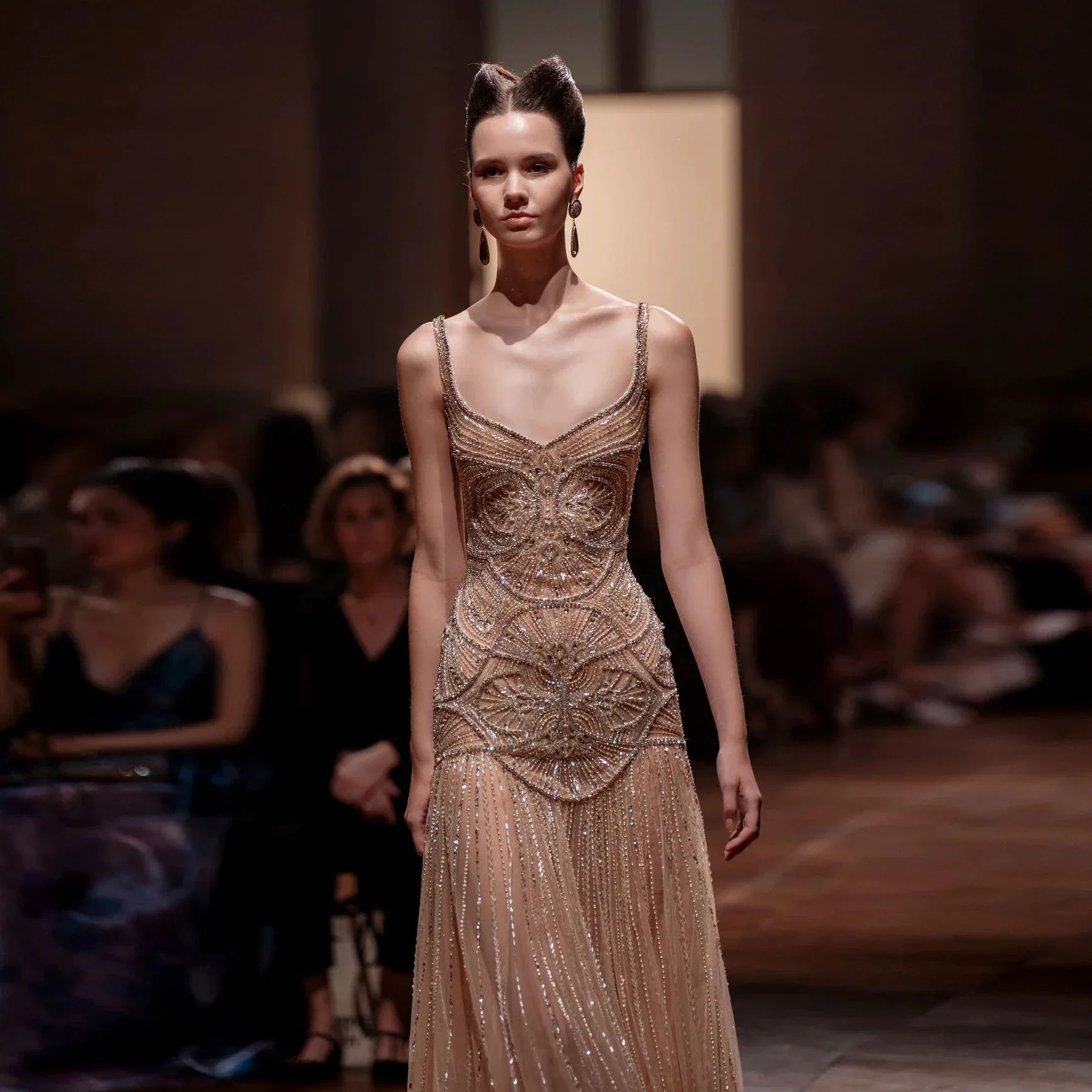 Champagne Beaded Mermaid Evening Dress Luxury Saudi Wedding Gown Customized - Image 8