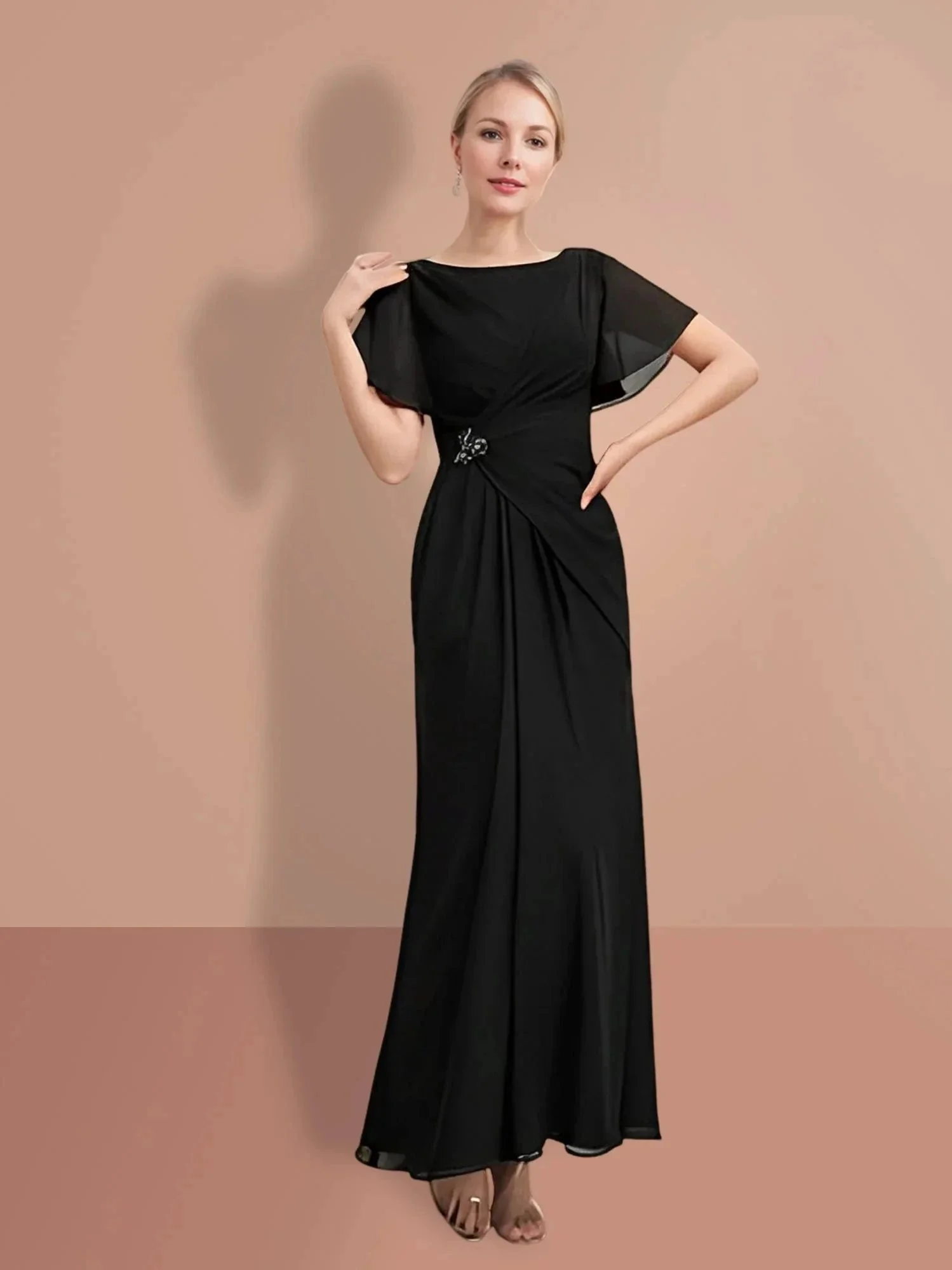 Sheath/Column Ankle-Length Short Sleeves Mother of the Bride Dresses - Image 3
