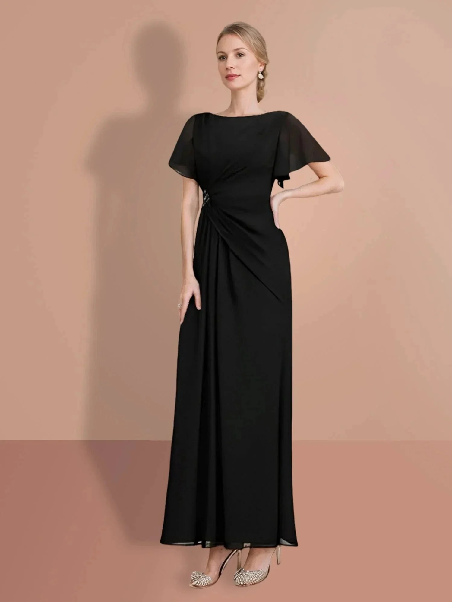 Sheath/Column Ankle-Length Short Sleeves Mother of the Bride Dresses - Image 4