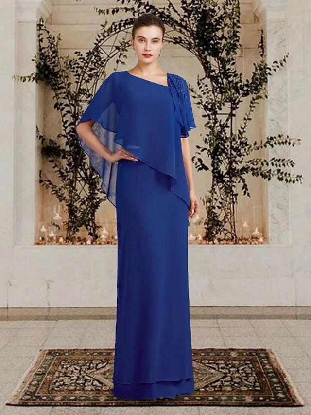 Sheath/Column Bateau Neck Floor-Length Mother of the Bride Dresses - Image 3