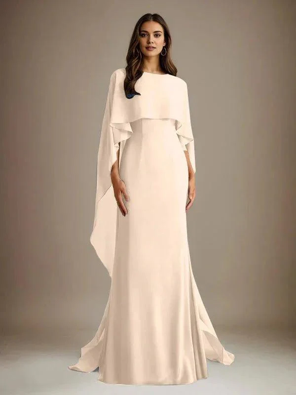 Sheath/Column Boatneck Floor-Length Chiffon Mother of the Bride Dress With Cascading Ruffles - Image 10