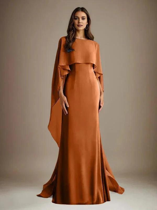 Sheath/Column Boatneck Floor-Length Chiffon Mother of the Bride Dress With Cascading Ruffles - Image 11