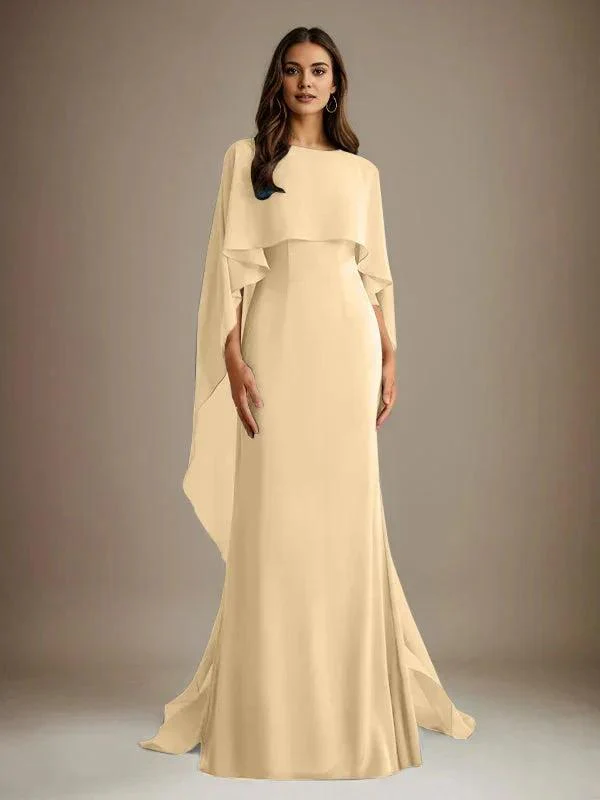 Sheath/Column Boatneck Floor-Length Chiffon Mother of the Bride Dress With Cascading Ruffles - Image 12