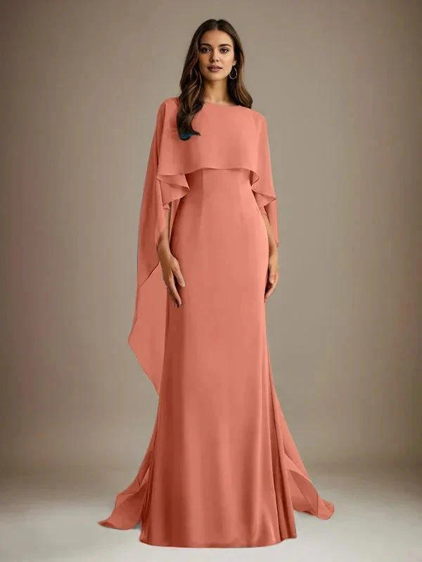 Sheath/Column Boatneck Floor-Length Chiffon Mother of the Bride Dress With Cascading Ruffles - Image 13