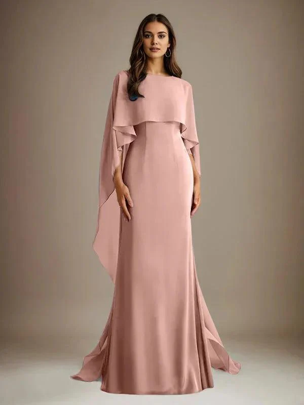 Sheath/Column Boatneck Floor-Length Chiffon Mother of the Bride Dress With Cascading Ruffles - Image 14
