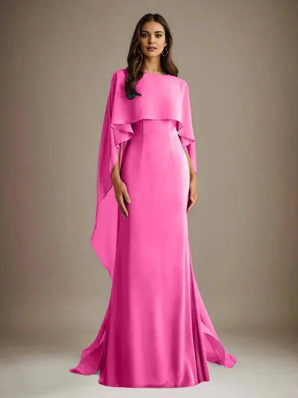 Sheath/Column Boatneck Floor-Length Chiffon Mother of the Bride Dress With Cascading Ruffles - Image 15