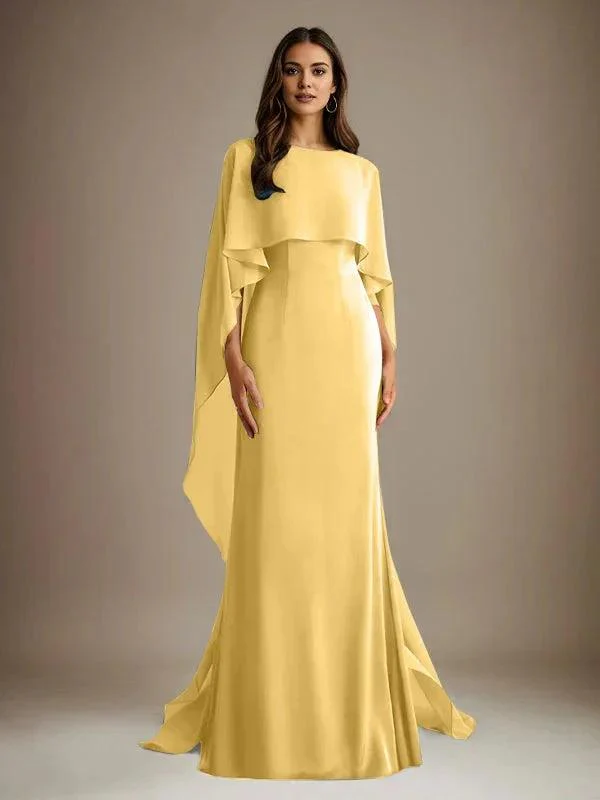Sheath/Column Boatneck Floor-Length Chiffon Mother of the Bride Dress With Cascading Ruffles - Image 16