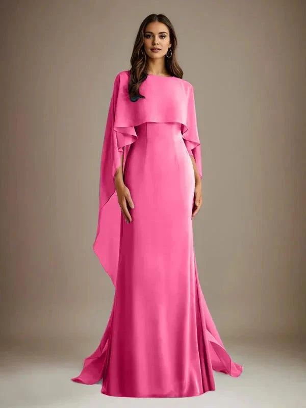 Sheath/Column Boatneck Floor-Length Chiffon Mother of the Bride Dress With Cascading Ruffles - Image 17